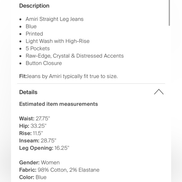 Amiri Crystal Studded Straight Jeans Size 27 - Picture 16 of 16